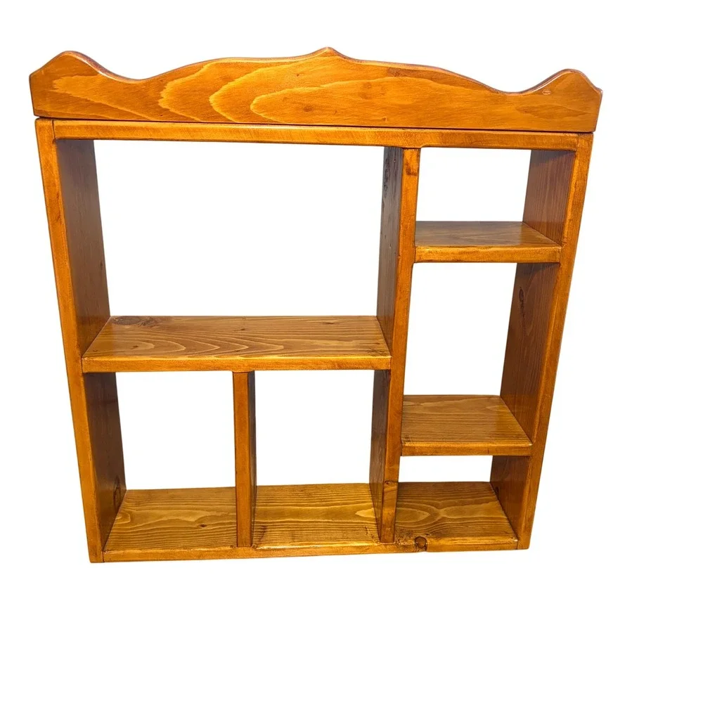 VTG 1970s Pine Wood Shadow Box Wall Shelf Rustic Country Scalloped Display Case